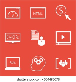 Set Of Advertising Icons On Digital Media, Video Player And Brain Process Topics. Editable Vector Illustration. Includes Code, Performance And Speed Vector Icons.