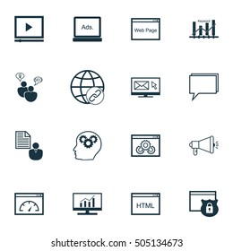 Set Of Advertising Icons On Digital Media, Report And Coding Topics. Editable Vector Illustration. Includes Email, Web And Brief Vector Icons.