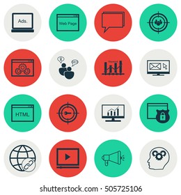 Set Of Advertising Icons On Digital Media, Coding And Keyword Marketing Topics. Editable Vector Illustration. Includes Marketing, Optimization And SEO Vector Icons.