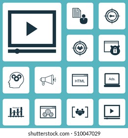 Set Of Advertising Icons On Digital Media, Coding And Video Player Topics. Editable Vector Illustration. Includes Security, Web, Code And More Vector Icons.