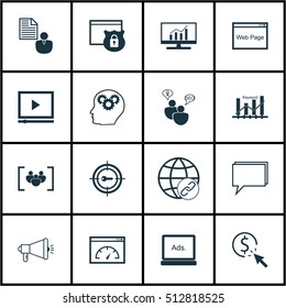 Set Of Advertising Icons On Digital Media, Keyword Marketing And Report Topics. Editable Vector Illustration. Includes Optimization, Target, Protected And More Vector Icons.