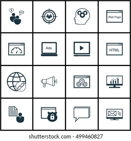 Set Of Advertising Icons On Focus Group, Conference, Loading Speed And Other Topics. Editable Vector Illustration. Includes Video, Advertising, Analytics And More Vector Icons.