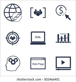 Set Of Advertising Icons On Focus Group, Website And Digital Media Topics. Editable Vector Illustration. Includes Bulding, Video And Digital Vector Icons.