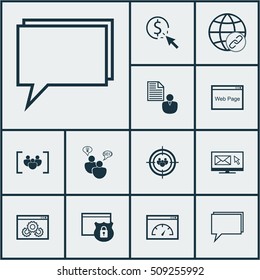 Set Of Advertising Icons On Focus Group, SEO Brainstorm And Questionnaire Topics. Editable Vector Illustration. Includes Security, Newsletter, Page And More Vector Icons.