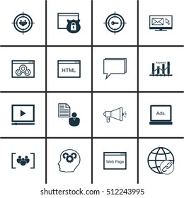 Set Of Advertising Icons On Focus Group, Keyword Optimisation And Questionnaire Topics. Editable Vector Illustration. Includes Display, Browser, Plan And More Vector Icons.