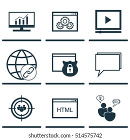 Set Of Advertising Icons On Focus Group, Conference And Video Player Topics. Editable Vector Illustration. Includes Matching, HTML, Advertising And More Vector Icons.