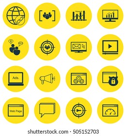Set Of Advertising Icons On Keyword Optimisation, Loading Speed And Focus Group Topics. Editable Vector Illustration. Includes Advertising, Audience And Browser Vector Icons.