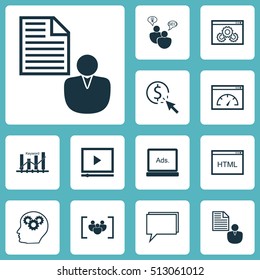 Set Of Advertising Icons On Keyword Optimisation, Brain Process And SEO Brainstorm Topics. Editable Vector Illustration. Includes Keyword, Focus, Brief And More Vector Icons.