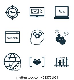 Set Of Advertising Icons On Keyword Marketing, Connectivity And Digital Media Topics. Editable Vector Illustration. Includes Link, Marketing, Research And More Vector Icons.