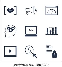 Set Of Advertising Icons On Loading Speed, Report And Video Player Topics. Editable Vector Illustration. Includes Video, Advertising And Keyword Vector Icons.