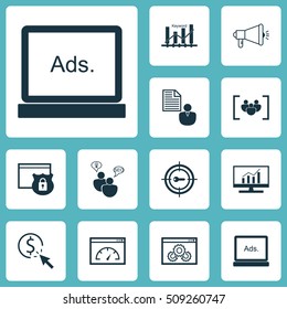 Set Of Advertising Icons On Loading Speed, Report And Media Campaign Topics. Editable Vector Illustration. Includes Advertising, Dynamics, Pay And More Vector Icons.