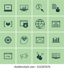 Set Of Advertising Icons On Loading Speed, Media Campaign And PPC Topics. Editable Vector Illustration. Includes Focus, Audience, Link And More Vector Icons.