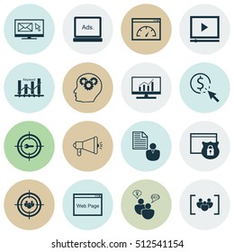 Set Of Advertising Icons On Loading Speed, Keyword Marketing And Security Topics. Editable Vector Illustration. Includes Businessman, Research, Consulting And More Vector Icons.