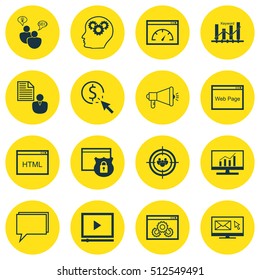 Set Of Advertising Icons On Loading Speed, Market Research And Security Topics. Editable Vector Illustration. Includes HTML, Businessman, Security And More Vector Icons.