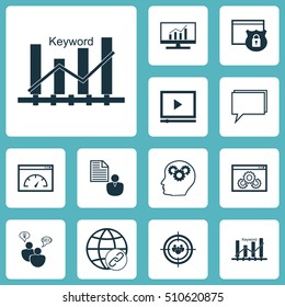 Set Of Advertising Icons On Market Research, Loading Speed And Keyword Optimisation Topics. Editable Vector Illustration. Includes SEO, Research, Ranking And More Vector Icons.