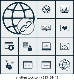 Set Of Advertising Icons On Market Research, Coding And Digital Media Topics. Editable Vector Illustration. Includes Analytics, Website, Focus And More Vector Icons.