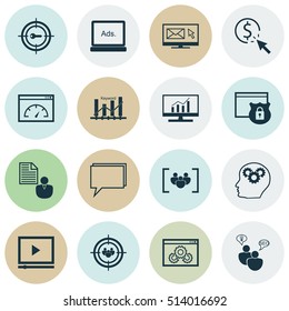 Set Of Advertising Icons On Market Research, Report And Focus Group Topics. Editable Vector Illustration. Includes Focus, Online, Brief And More Vector Icons.