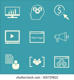 Set Of Advertising Icons On Media Campaign, PPC And Brain Process Topics. Editable Vector Illustration. Includes Creativity, Web And Video Vector Icons.