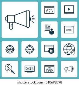 Set Of Advertising Icons On Media Campaign, Loading Speed And Security Topics. Editable Vector Illustration. Includes Businessman, Marketing, Video And More Vector Icons.
