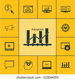 Set Of Advertising Icons On Newsletter, PPC And Conference Topics. Editable Vector Illustration. Includes Conference, Community, Performance And More Vector Icons.