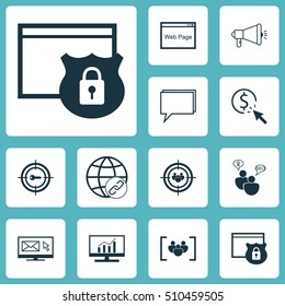 Set Of Advertising Icons On Newsletter, Keyword Marketing And Questionnaire Topics. Editable Vector Illustration. Includes Research, Audience, Per And More Vector Icons.