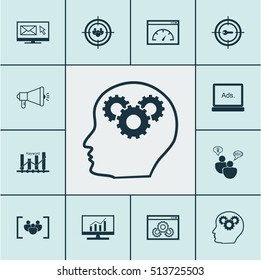 Set Of Advertising Icons On Newsletter, Brain Process And SEO Brainstorm Topics. Editable Vector Illustration. Includes Intellect, Group, Focus And More Vector Icons.