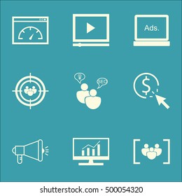 Set Of Advertising Icons On PPC, Video Player And Loading Speed Topics. Editable Vector Illustration. Includes Advertising, Target And Dynamics Vector Icons.