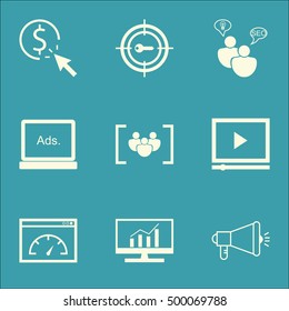 Set Of Advertising Icons On PPC, Digital Media And Questionnaire Topics. Editable Vector Illustration. Includes Click, Performance And Speed Vector Icons.