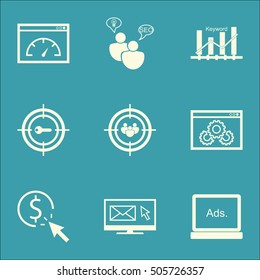 Set Of Advertising Icons On PPC, Focus Group And Website Performance Topics. Editable Vector Illustration. Includes Focus, Keyword And Performance Vector Icons.