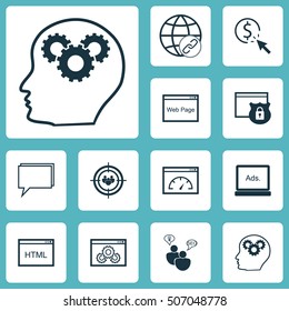 Set Of Advertising Icons On PPC, Brain Process And Website Performance Topics. Editable Vector Illustration. Includes Per, Speed, Research And More Vector Icons.
