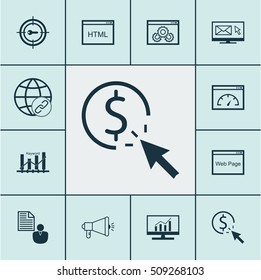 Set Of Advertising Icons On PPC, Keyword Marketing And Media Campaign Topics. Editable Vector Illustration. Includes Keyword, Community, Bulding And More Vector Icons.