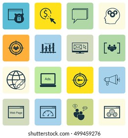 Set Of Advertising Icons On Questionnaire, Keyword Marketing, Loading Speed And Other Topics. Editable Vector Illustration. Includes Security, Bulding, SEO And More Vector Icons.