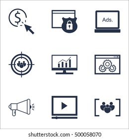 Set Of Advertising Icons On Questionnaire, Website Performance And PPC Topics. Editable Vector Illustration. Includes Security, Video And Protected Vector Icons.