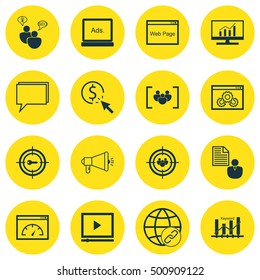 Set Of Advertising Icons On Questionnaire, Keyword Marketing And Website Topics. Editable Vector Illustration. Includes Consulting, Dynamics And Performance Vector Icons.