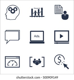 Set Of Advertising Icons On Questionnaire, Brain Process And Loading Speed Topics. Editable Vector Illustration. Includes Plan, Performance And Optimization Vector Icons.