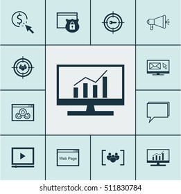 Set Of Advertising Icons On Questionnaire, Video Player And Security Topics. Editable Vector Illustration. Includes Conference, Newsletter, Target And More Vector Icons.