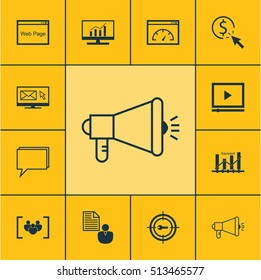 Set Of Advertising Icons On Questionnaire, Newsletter And Keyword Optimisation Topics. Editable Vector Illustration. Includes Pay, Digital, Conference And More Vector Icons.