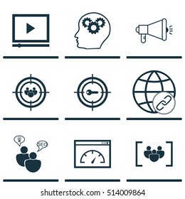 Set Of Advertising Icons On Questionnaire, SEO Brainstorm And Video Player Topics. Editable Vector Illustration. Includes Keyword, Matching, Target And More Vector Icons.
