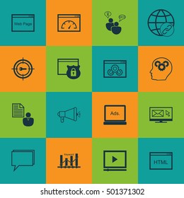 Set Of Advertising Icons On Security, Digital Media And Video Player Topics. Editable Vector Illustration. Includes Protected, Display And Web Vector Icons.