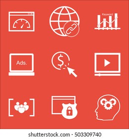 Set Of Advertising Icons On Security, Connectivity And Questionnaire Topics. Editable Vector Illustration. Includes Group, Click And Security Elements