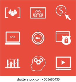 Set Of Advertising Icons On Security, Website Performance And PPC Topics. Editable Vector Illustration. Includes Display, Creativity And Keyword Vector Icons.