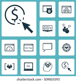 Set Of Advertising Icons On Security, Newsletter And Brain Process Topics. Editable Vector Illustration. Includes Display, Newsletter, Consulting And More Vector Icons.