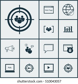 Set Of Advertising Icons On Security, Video Player And Media Campaign Topics. Editable Vector Illustration. Includes Protected, Target, Optimization And More Vector Icons.