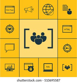 Set Of Advertising Icons On Security, Conference And Focus Group Topics. Editable Vector Illustration. Includes Code, Conference, Protected And More Vector Icons.
