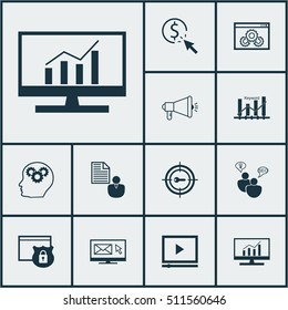 Set Of Advertising Icons On Security, Media Campaign And Keyword Marketing Topics. Editable Vector Illustration. Includes Community, Per, Click And More Vector Icons.