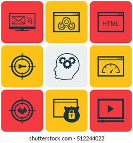Set Of Advertising Icons On Security, Newsletter And Coding Topics. Editable Vector Illustration. Includes Performance, Website, Speed And More Vector Icons.