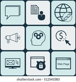 Set Of Advertising Icons On Security, Brain Process And Report Topics. Editable Vector Illustration. Includes Web, Marketing, Bulding And More Vector Icons.