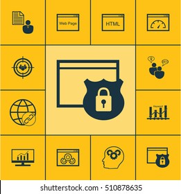 Set Of Advertising Icons On SEO Brainstorm, Connectivity And Security Topics. Editable Vector Illustration. Includes Target, Website, Keyword And More Vector Icons.