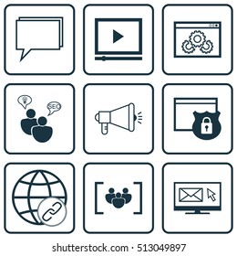 Set Of Advertising Icons On SEO Brainstorm, Newsletter And Video Player Topics. Editable Vector Illustration. Includes Newsletter, Group, Research And More Vector Icons.