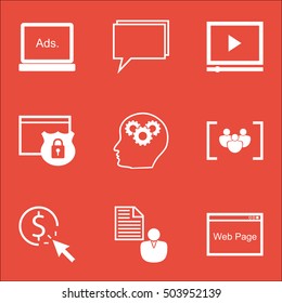 Set Of Advertising Icons On Video Player, Website And Conference Topics. Editable Vector Illustration. Includes Plan, Security And Per Vector Icons.